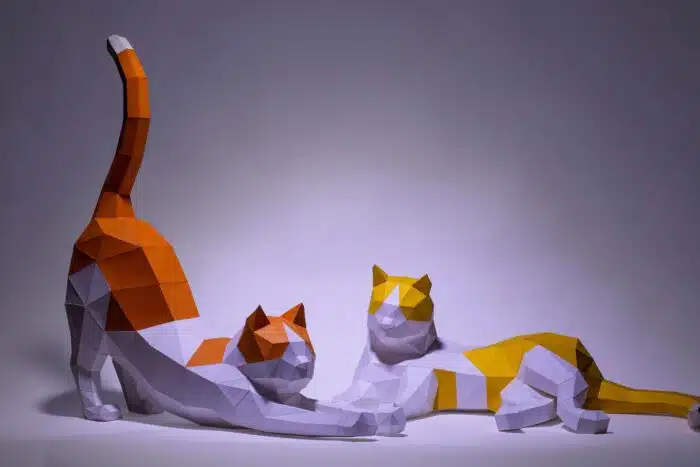 Papercraft Chat qui Dort et s’Étire en Origami Papier 3D