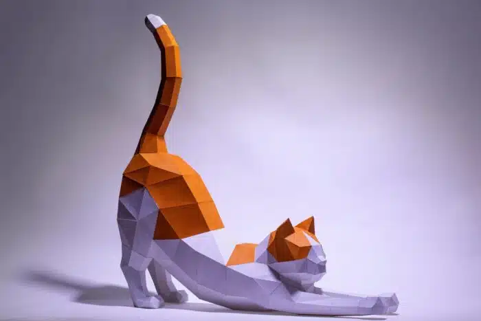 Papercraft Chat qui Dort et s’Étire en Origami Papier 3D