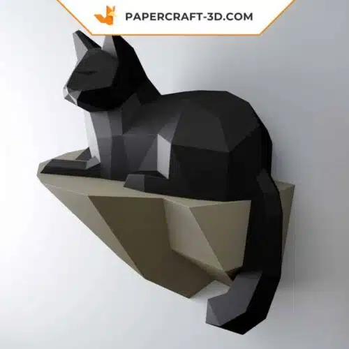 Papercraft gatto su una roccia in 3D origami