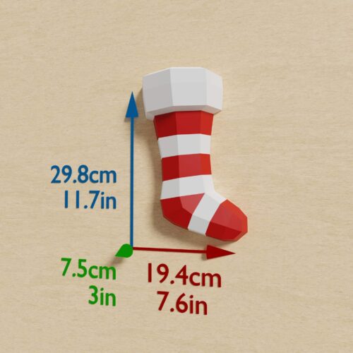 Papercraft Chaussette de Noël en origami papier 3D DIY pour décoration de fêtes