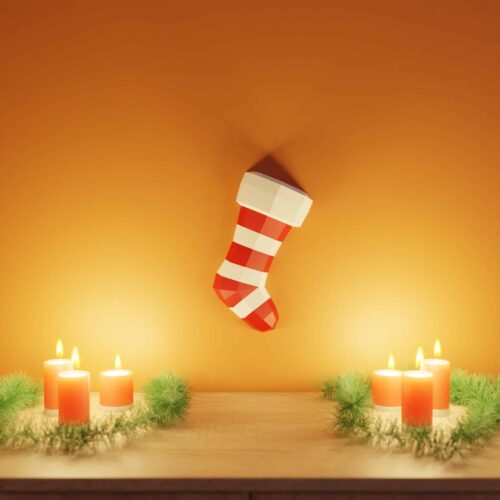 Papercraft Chaussette de Noël en origami papier 3D DIY pour décoration de fêtes
