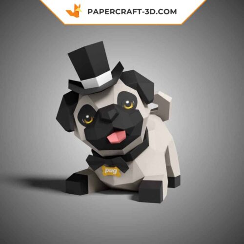 Papercraft chien carlin mignon en origami 3D