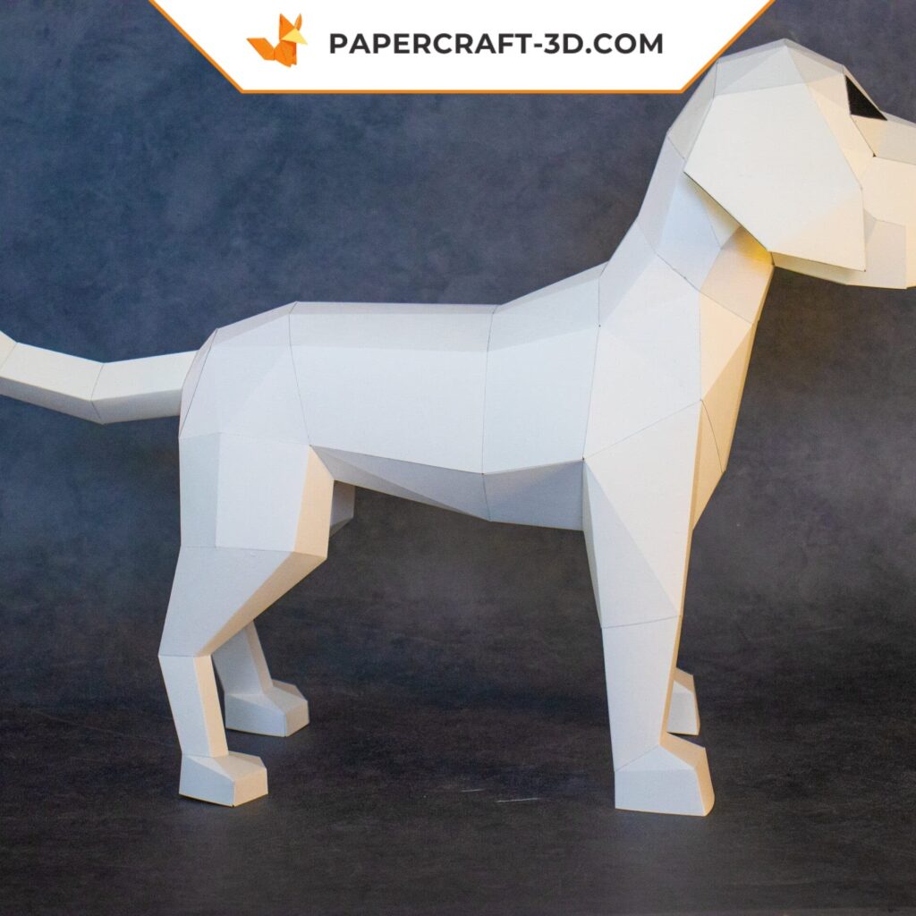 Papercraft de petit chien blanc en origami 3D