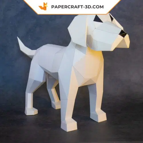 Papercraft von kleinem weißen Hund in 3D Origami
