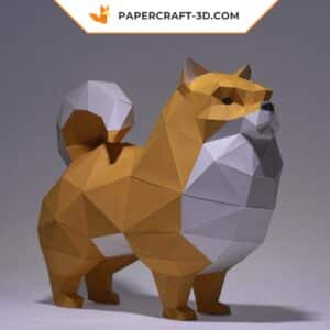 Papercraft chien Pomeranian origami papier 3D