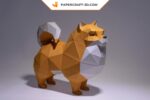 Papercraft chien Pomeranian origami papier 3D