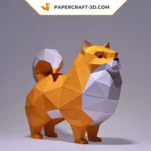 Papercraft chien Pomeranian origami papier 3D