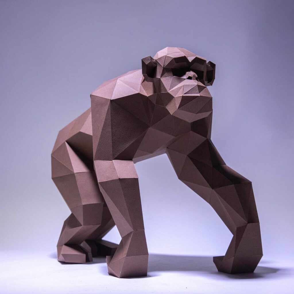 Papercraft de chimpanzé en origami 3D