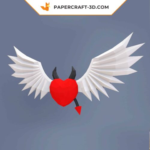 Papercraft coeur ailé origami papier 3D