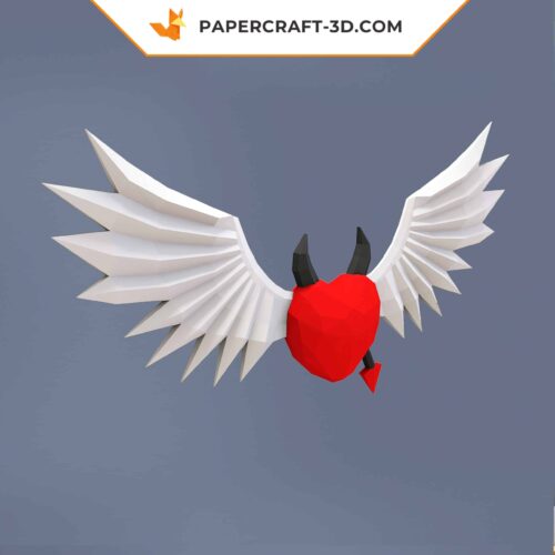 Papercraft coeur ailé origami papier 3D