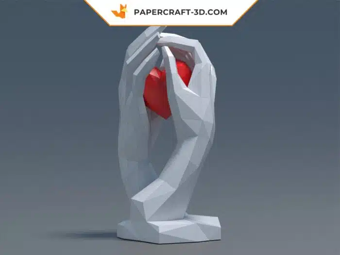 Papercraft cœur dans les mains pour la Journée de la Femme origami papier 3D