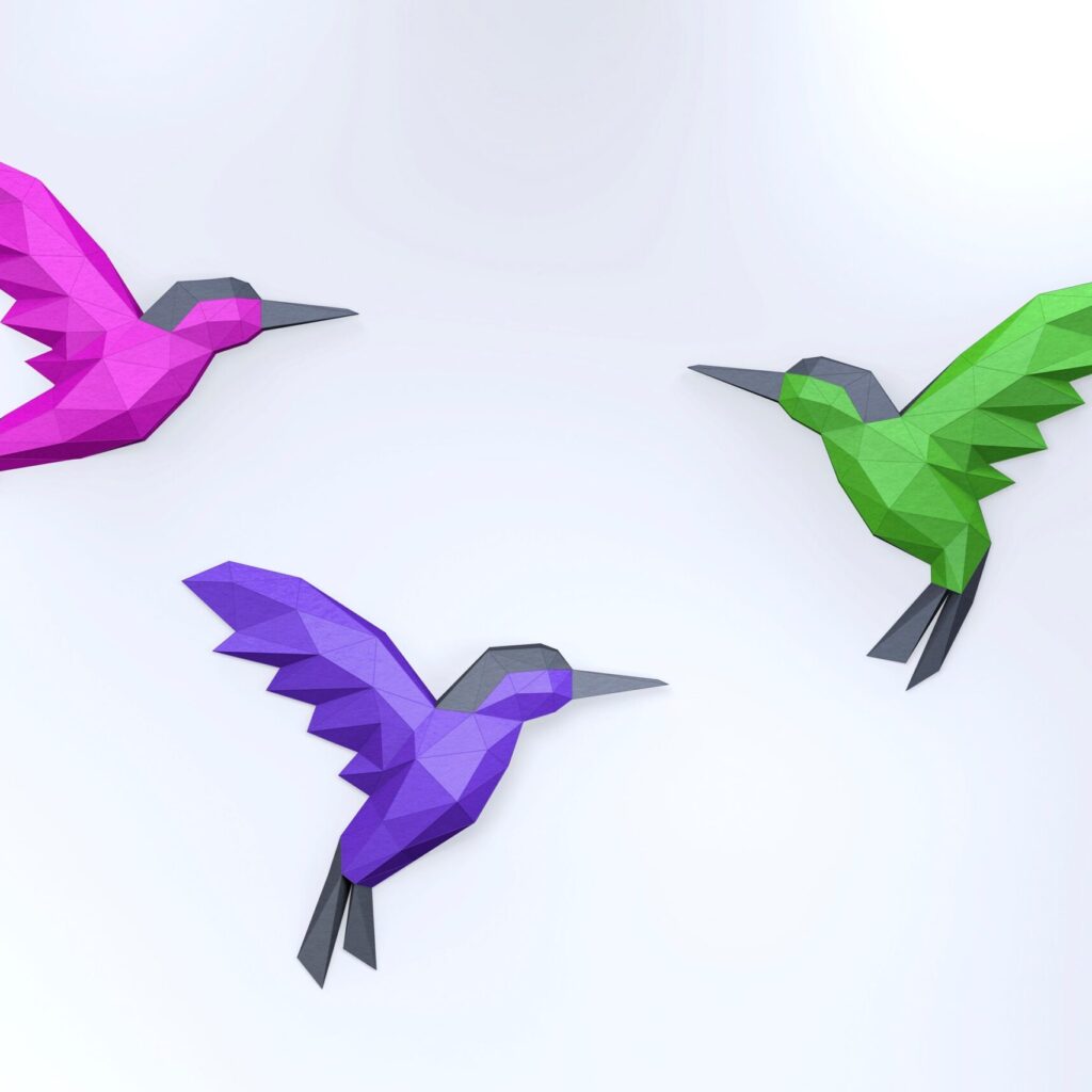 Papercraft de colibri en origami 3D