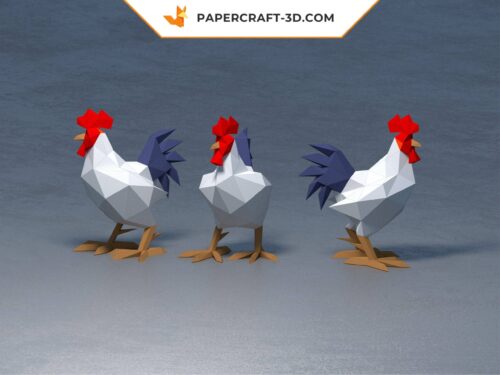Papercraft coq en origami papier 3D PDF à faire soi-même