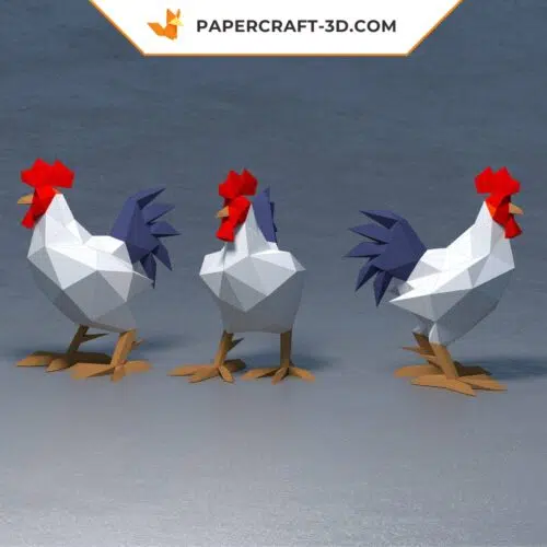 Papercraft coq en origami papier 3D PDF à faire soi-même