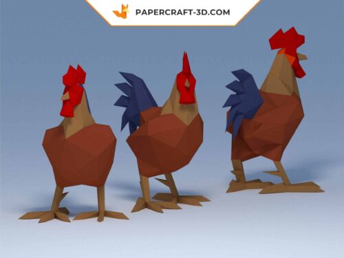 Papercraft coq en origami papier 3D PDF à faire soi-même