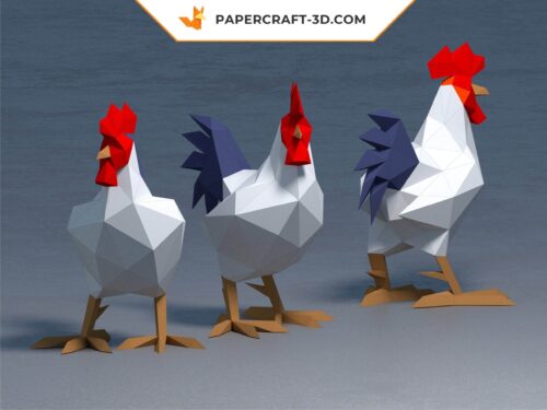 Papercraft coq en origami papier 3D PDF à faire soi-même
