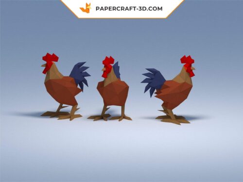 Papercraft coq en origami papier 3D PDF à faire soi-même