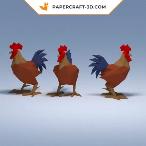 Papercraft coq en origami papier 3D PDF à faire soi-même