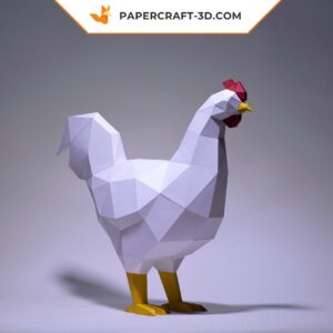 Papercraft coq origami papier 3D à imprimer pour décoration de cuisine