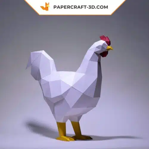 Papercraft coq origami papier 3D à imprimer pour décoration de cuisine