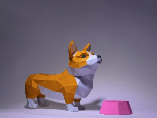 Papercraft Corgi artisanal en origami papier 3D à télécharger
