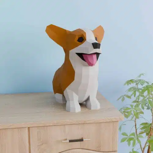 Papercraft Corgi en origami 3D à faire soi-même pour décoration