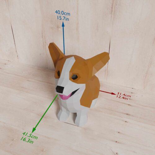 Papercraft Corgi en origami 3D à faire soi-même pour décoration