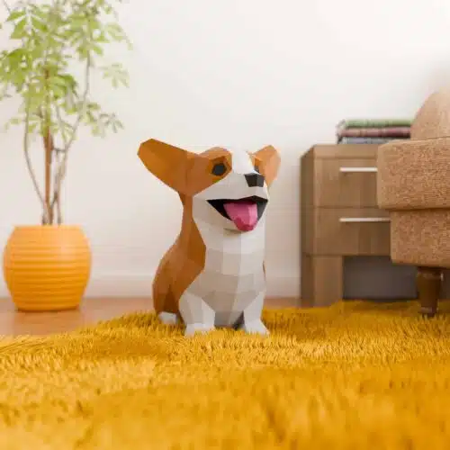 Papercraft Corgi en origami 3D à faire soi-même pour décoration