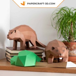 Papercraft couple de castors origami papier 3D