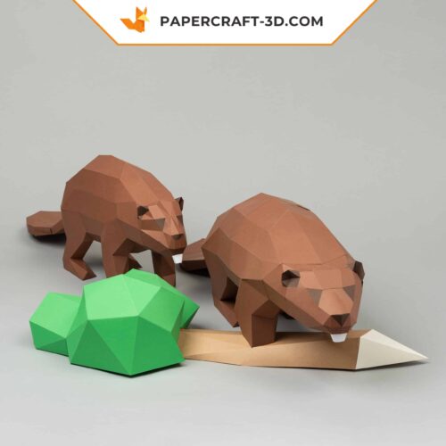 Papercraft couple de castors origami papier 3D