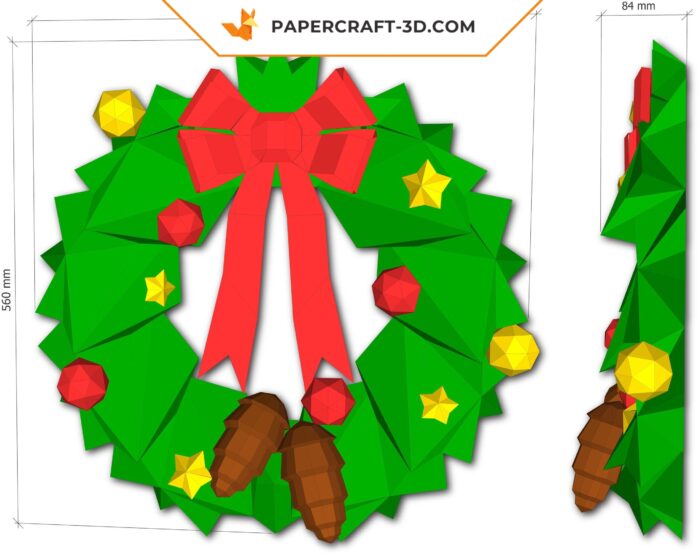 Papercraft couronne de Noël en origami papier 3D