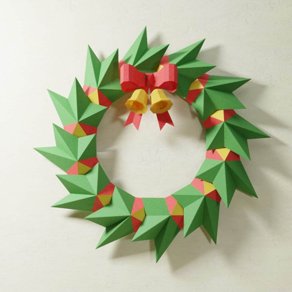 Papercraft couronne de Noël en origami 3D