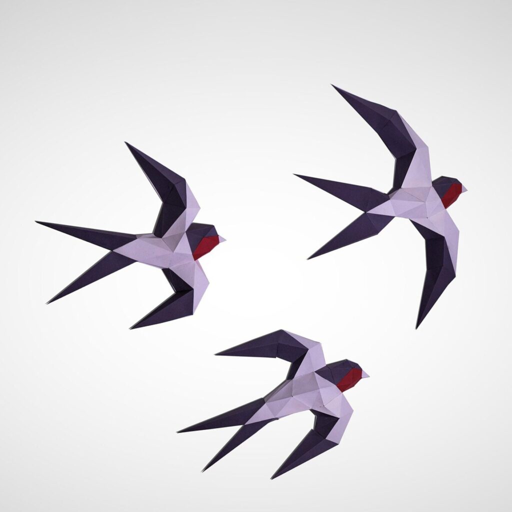 Papercraft d'hirondelles en origami