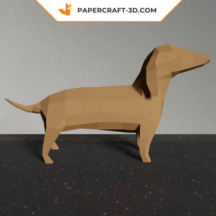 Papercraft Dachshund, chien en origami papier 3D, décoration pour la maison