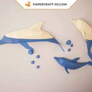 Papercraft dauphins sautant hors de l’eau modèle origami papier 3D