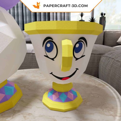 Papercraft de la Mme Samovar et Zip, modèle en format PDF, DXF et SVG, La Belle et la Bête, décoration 3D en origami papier