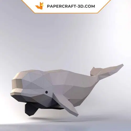 Papercraft de baleia beluga em origami 3D