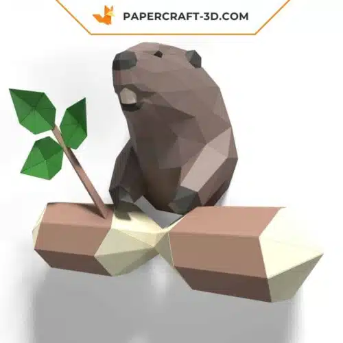 Papercraft beaver wall decor in 3D origami