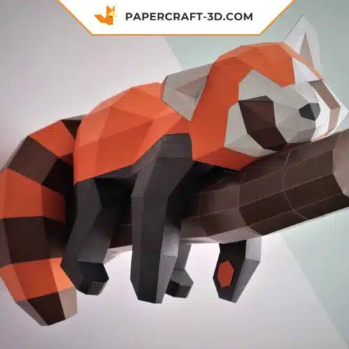 Papercraft panda roux mural sur sa branche en origami 3D