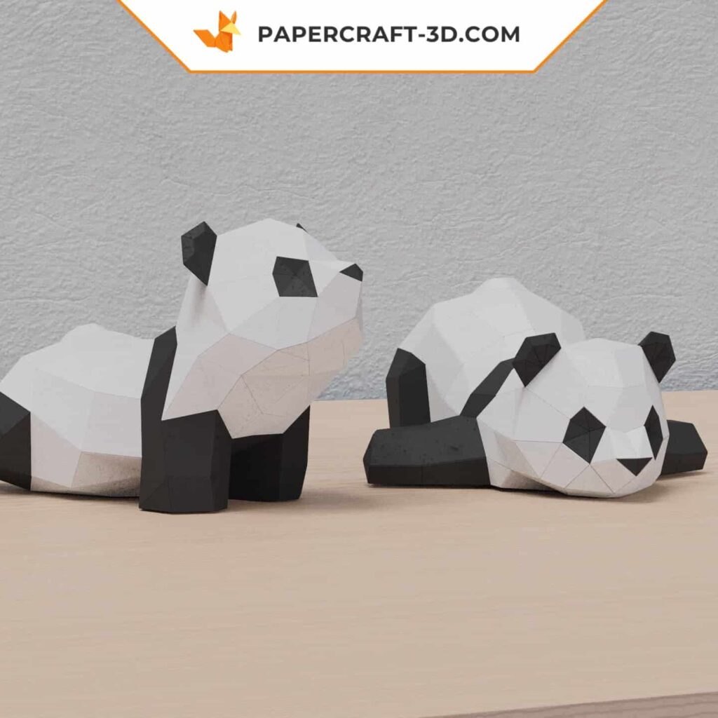 Papercraft de deux pandas en origami 3D