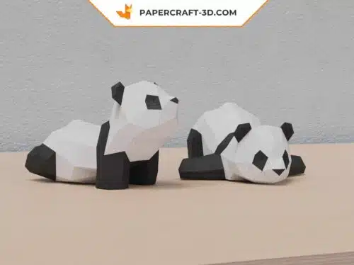 Papercraft Deux Mignons Pandas en origami papier 3D