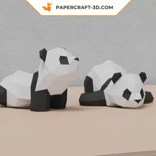 Papercraft Deux Mignons Pandas en origami papier 3D