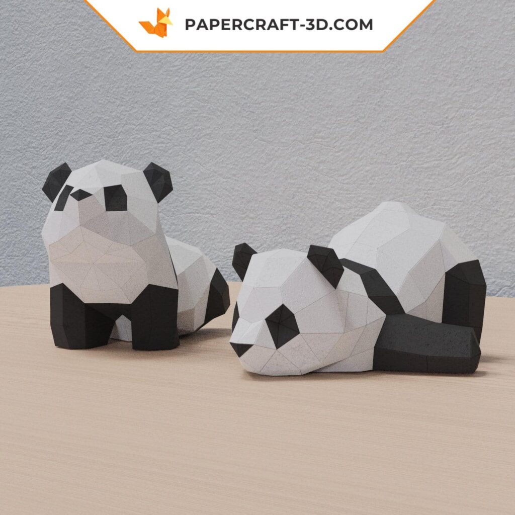 Papercraft de deux pandas en origami 3D