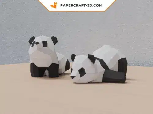 Papercraft Deux Mignons Pandas en origami papier 3D