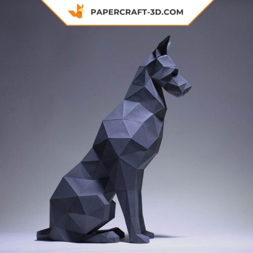 Papercraft Doberman assis en origami papier 3D