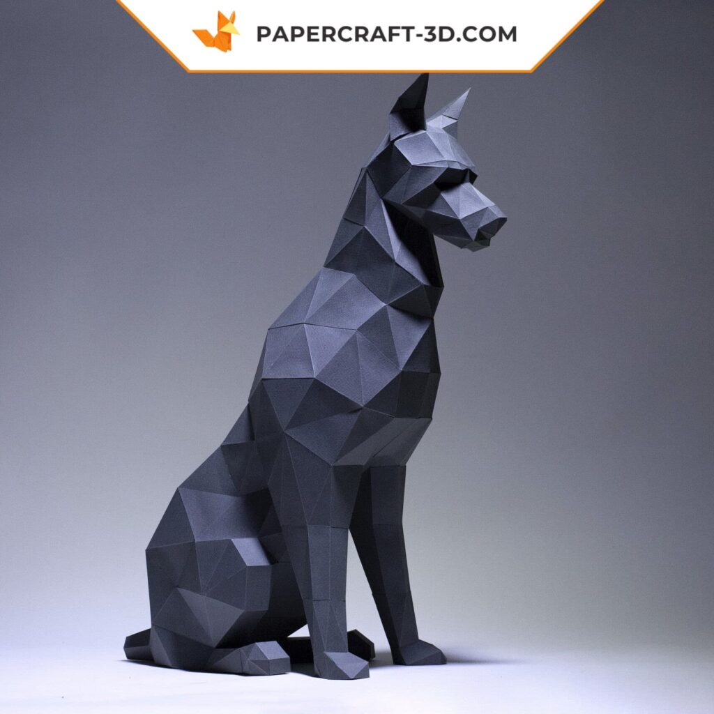 Papercraft Doberman assis en origami 3D