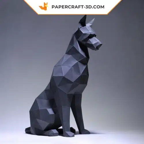 Papercraft Doberman sentado en origami 3D