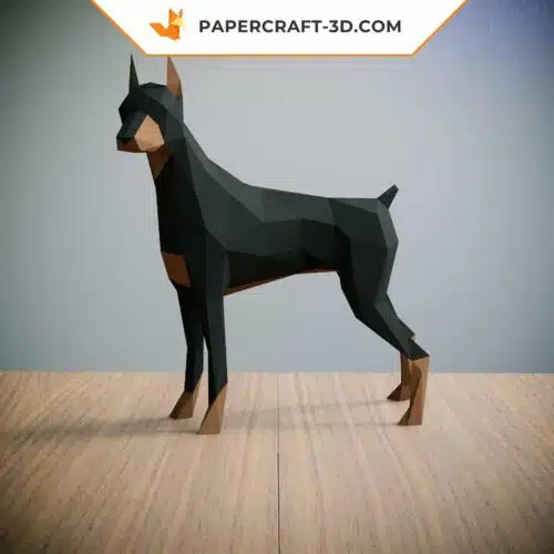 Papercraft Doberman Pinscher in 3D origami