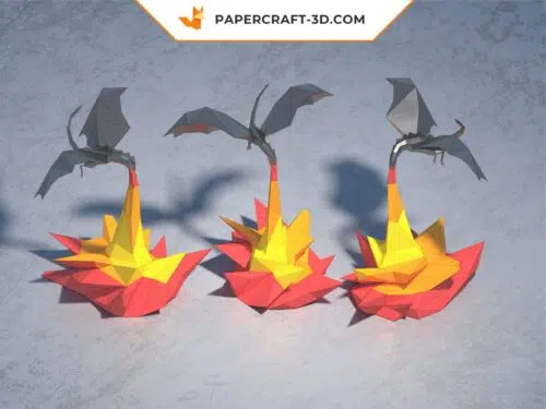 Papercraft dragon enflammé en origami papier 3D