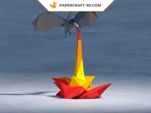 Papercraft dragon enflammé en origami papier 3D